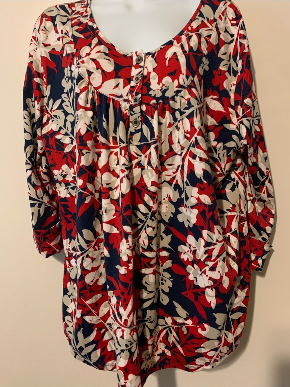 Red & Navy Floral Button-Front Tunic